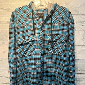 Hurley plaid hooded sweater jacket button down size Large